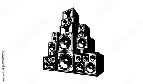 Towering sound system speakers concert audio vector silhouette set