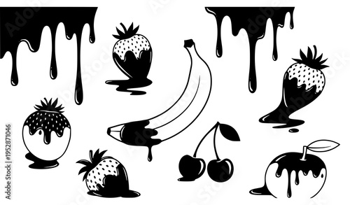 Chocolate fruit dip vector illustration dessert sweet treat design