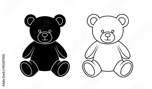 Teddy bear silhouette and outline icon set vector illustration