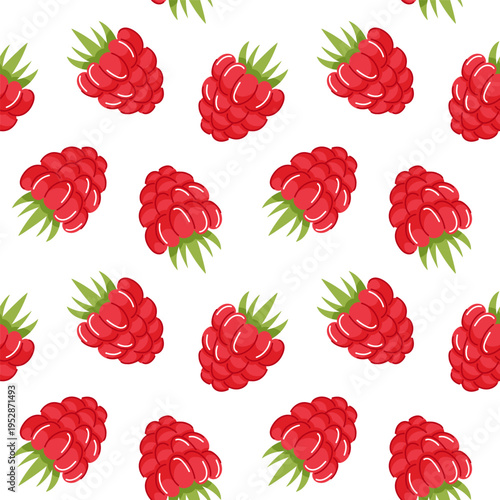 Seamless pattern with raspberry flat style. Fruit background for textile, wrapping paper, summer packaging and fresh food design.