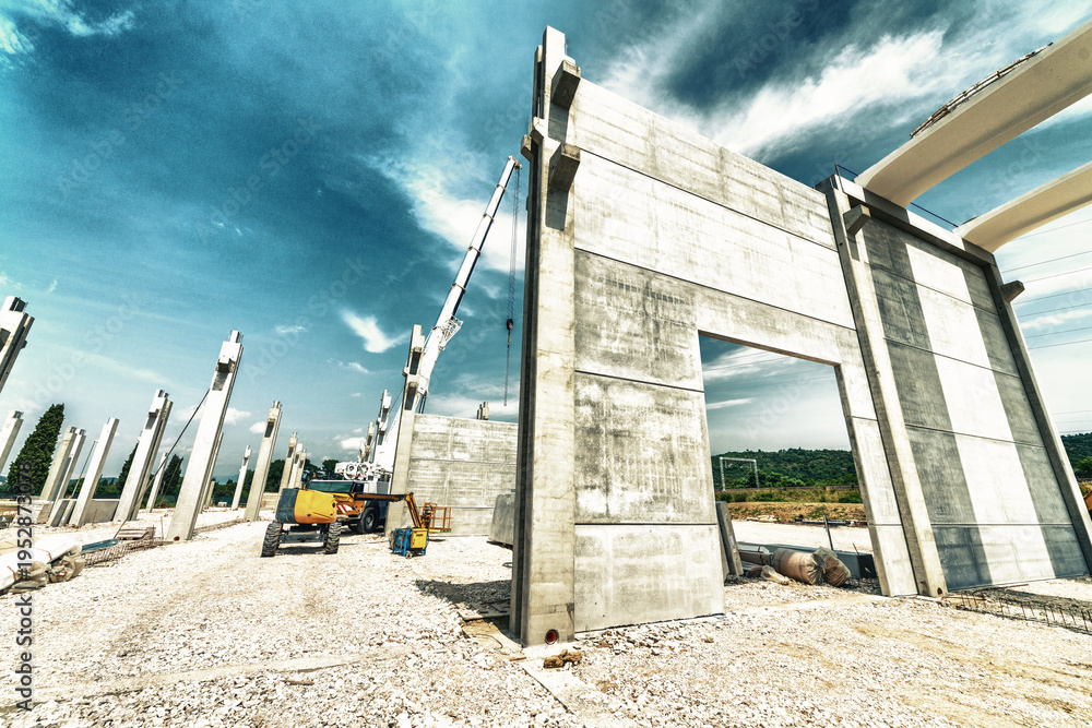 Naklejka premium Industrial Development Zone with Ongoing Construction Work