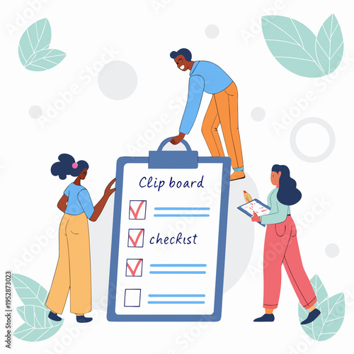 People working together on a checklist Vector