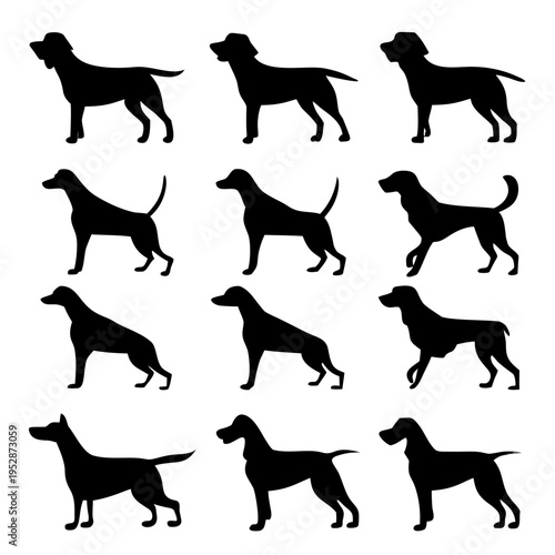 A collection of dog silhouettes in various poses Vector