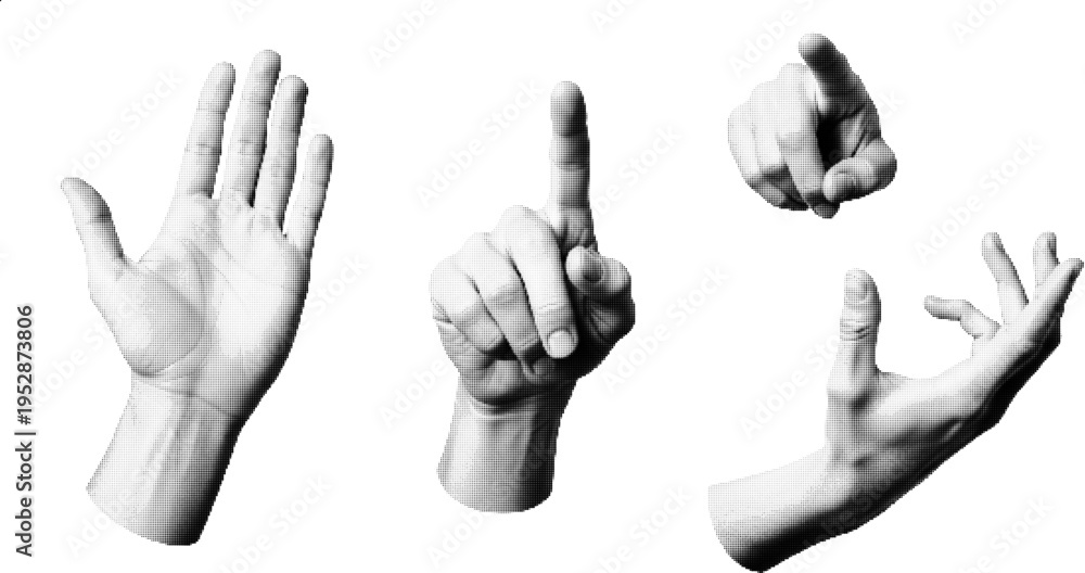 Fototapeta premium Counting and Number Hand Gestures Halftone Illustration