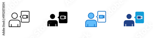 Video Call Multiple Style Icon Design Vector - User with camera symbol representing video call, remote communication, and virtual meeting interaction