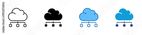 Cloud Files Multiple Style Icon Design Vector - Cloud connected to nodes representing cloud storage, online data management, and remote access system
