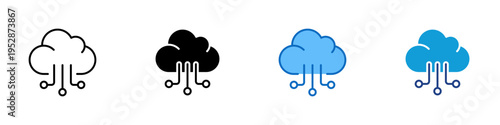 Cloud Network Multiple Style Icon Design Vector - Cloud with connected nodes representing cloud computing, online data storage, and internet based network services