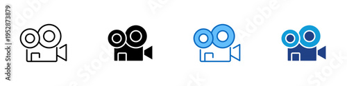 Film Camera Multiple Style Icon Design Vector - Classic film camera representing video production, filmmaking process, and cinematic recording equipment