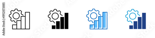Growth Analytics Multiple Style Icon Design Vector - Bar chart with gear representing business analytics, performance growth, and data driven optimization