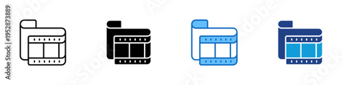Film Roll Multiple Style Icon Design Vector - Film strip roll representing video production, cinematic editing, and media content creation