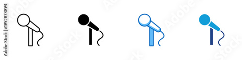 Microphone Multiple Style Icon Design Vector - Handheld microphone representing live performance, audio recording, and public speaking communication