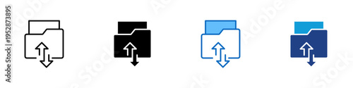 Folder Transfer Multiple Style Icon Design Vector - Folder with arrows representing file transfer, data exchange, and document upload and download process