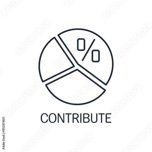 A pie chart divided into sectors. Contribution as a percentage to the common cause. Vector linear icon, illustration isolated on a white background.
