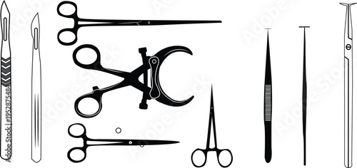 A collection of surgical instruments on a white background