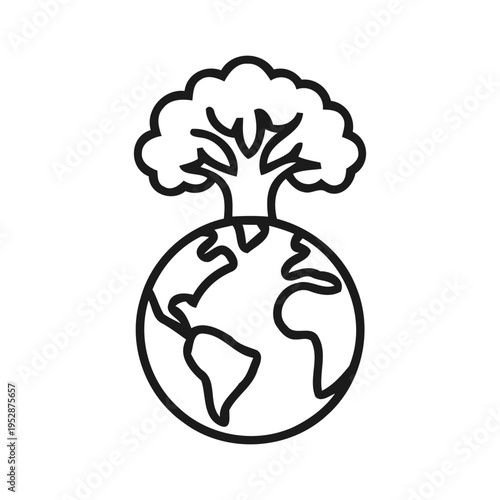 Lush tree growing atop earth globe signifying planetary health and global reforestation initiatives vector illustration