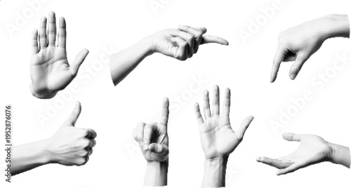 Various Hand Signs and Signals Halftone Illustration