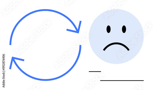 Sadness concept. Sadness illustrated by a frowning face and circular arrows emotional cycles. Sadness and repetition for mental health, emotion studies, melancholy, therapy visuals, awareness