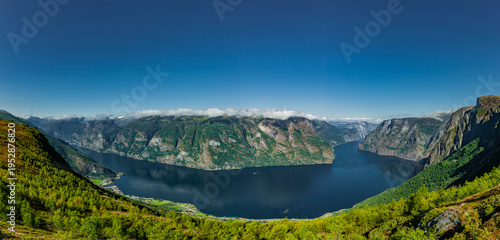 Panorama view of the Aurlandsfjord in Norway