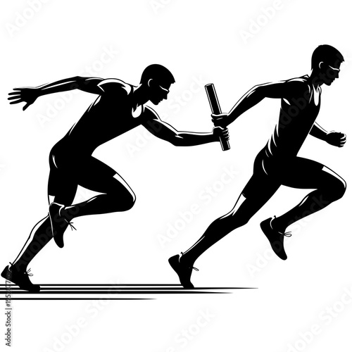 Athletes running relay race with baton