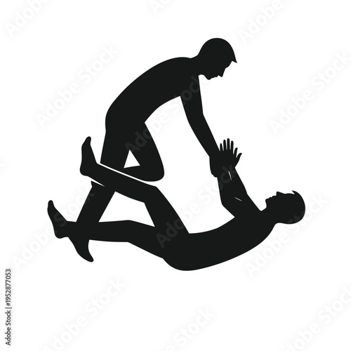 Two people performing CPR on person, medical action, white background