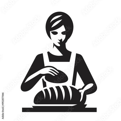 Woman baking bread on kitchen counter