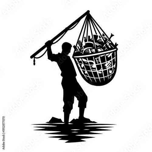 Fisherman carrying catch over shoulder near water