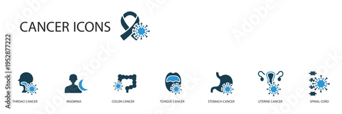 cancer icons set outline and Flat Style,transparent background