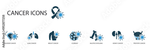 cancer icons set outline and Flat Style,transparent background