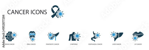 cancer icons set outline and Flat Style,transparent background