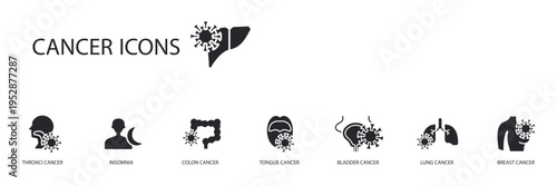 cancer icons set outline and Flat Style,transparent background