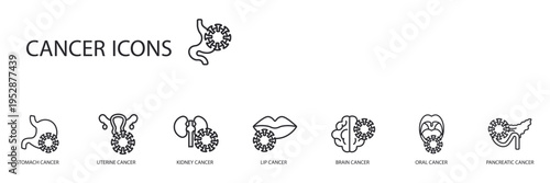 cancer icons set outline and Flat Style,transparent background
