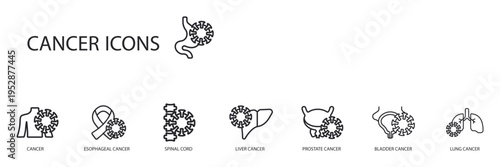 cancer icons set outline and Flat Style,transparent background