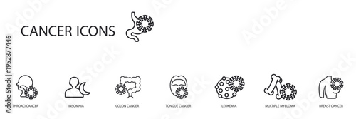 cancer icons set outline and Flat Style,transparent background