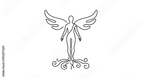 Person with Roots and Wings Continuous Single Line Minimalist Grounded and Free Line Art Illustration