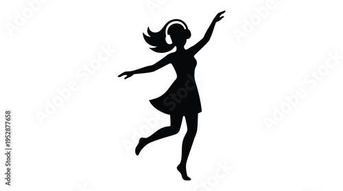 A black silhouette of a woman dancing with headphones on her head