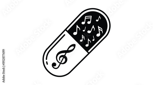 A black and white vector graphic of a music pill capsule icon