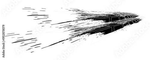 Tire tread marks, wheel textures, tire marks - car racing, motocross, drift, rally, off-road and others. Vector black isolated texture in grunge style with splashes.eps10