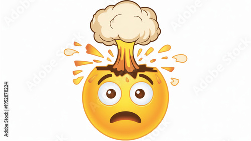 A yellow emoji character with a cracked head erupting like a volcano symbolizing extreme stress Vector
