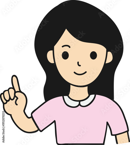 검지손가락을 들고 있는 여성