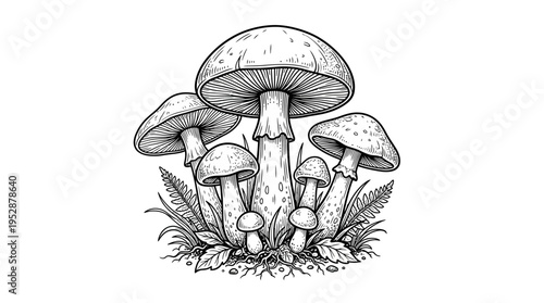 A group of mushrooms growing together.