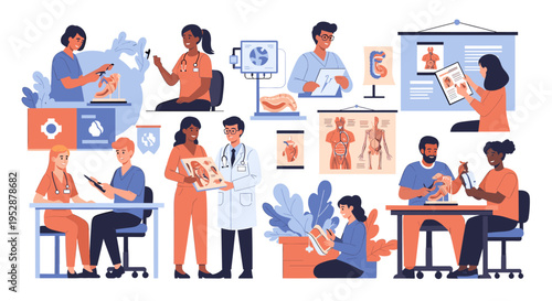 This illustration depicts a doctor consulting with a patient at a desk. It’s ideal for healthcare websites, medical brochures, and content related to 