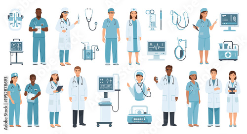 This illustration depicts a positive and collaborative healthcare setting. Ideal for representing medical professionals, healthcare services, or promo