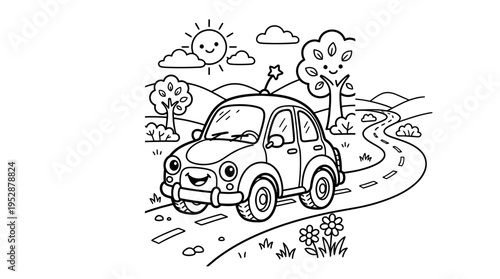 Vintage car on a road.