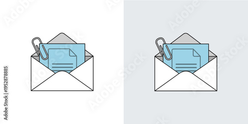 Iconic representation of an email message with an attached file, signifying digital communication, secure document transfer, and online information exchange