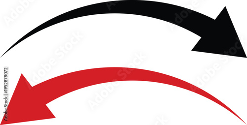 A curved black and red arrow graphic on a white background
