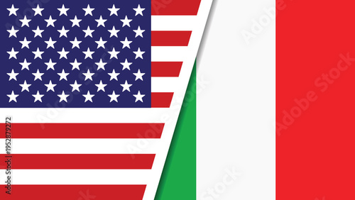 The flags of the United States and Italy overlap in a symbolic display of international relations and diplomacy between the two countries.