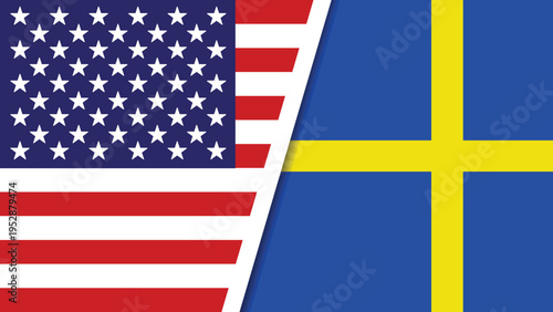 USA and Sweden flags side by side, American and Swedish national symbols for international relations, diplomatic partnership EPS vector