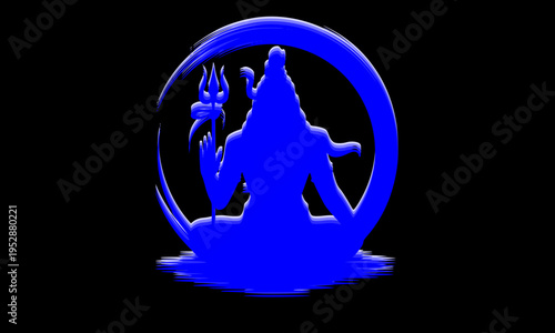 Glowing blue Lord Shiva silhouette in sacred circle on dark background, ideal for Maha Shivratri celebration, Hindu religious posters, and spiritual festival designs
