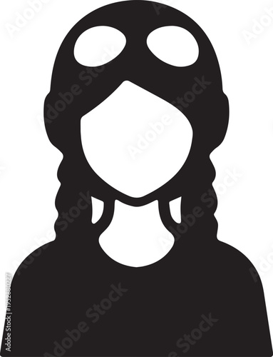 Hand Drawn Female Pilot Black and White Avatar Illustration in Minimal Line Art Style Design