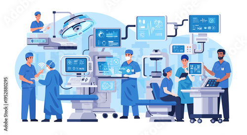 This illustration conveys a sense of collaboration and concern. Ideal for healthcare websites, articles about medical teams, or promotional materials 